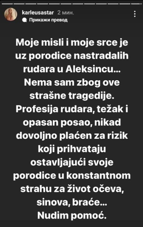 Karleuša ovjavila status na Instagramu - Avaz