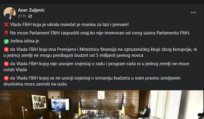 Facebook status Anera Žuljevića - Avaz