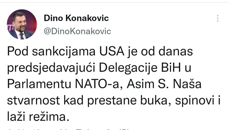 Konakovićeva objava na Twitteru - Avaz