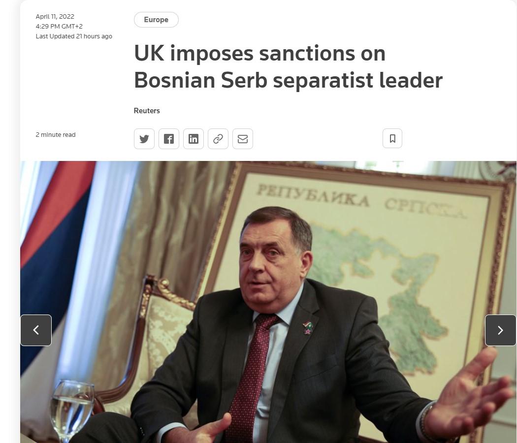 Za britanske medije nema dileme: Dodik je "separatista"