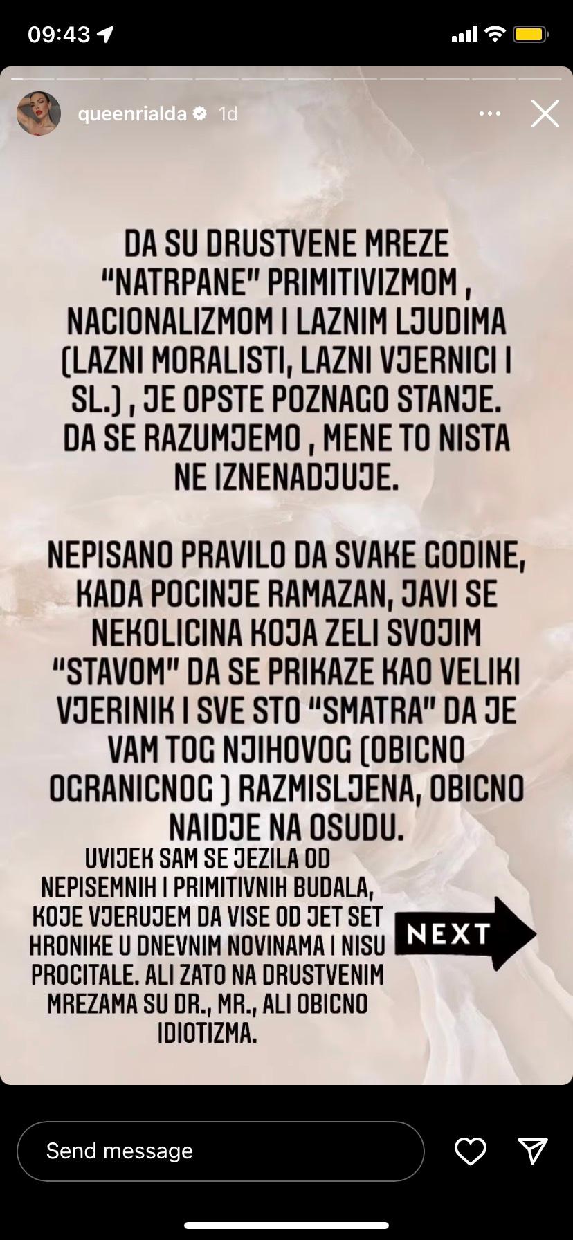 Objava Rialde Karahasanović - Avaz