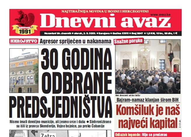 Danas u "Dnevnom avazu" čitajte: 30 godina odbrane Predsjedništva