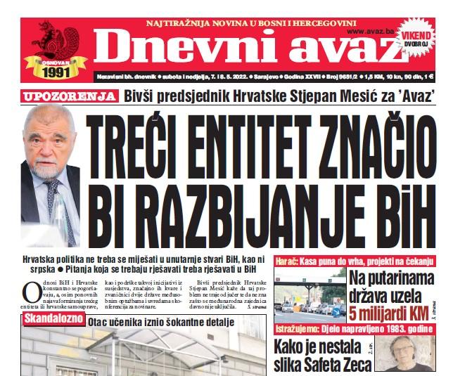 U dvobroju “Dnevnog avaza” čitajte: Treći entitet značio bi razbijanje BiH