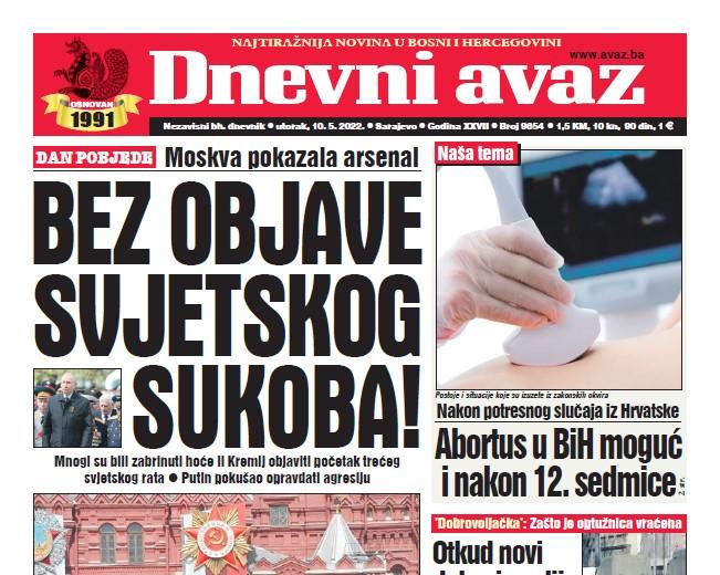 Danas u "Dnevnom avazu" čitajte: Bez objave svjetskog sukoba