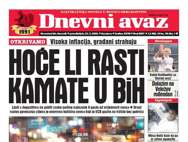 Danas u "Dnevnom avazu" čitajte: Hoće li rasti kamate u BiH