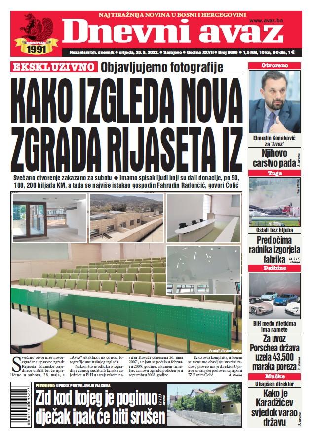 Današnja naslovna strana "Dnevnog avaza" - Avaz