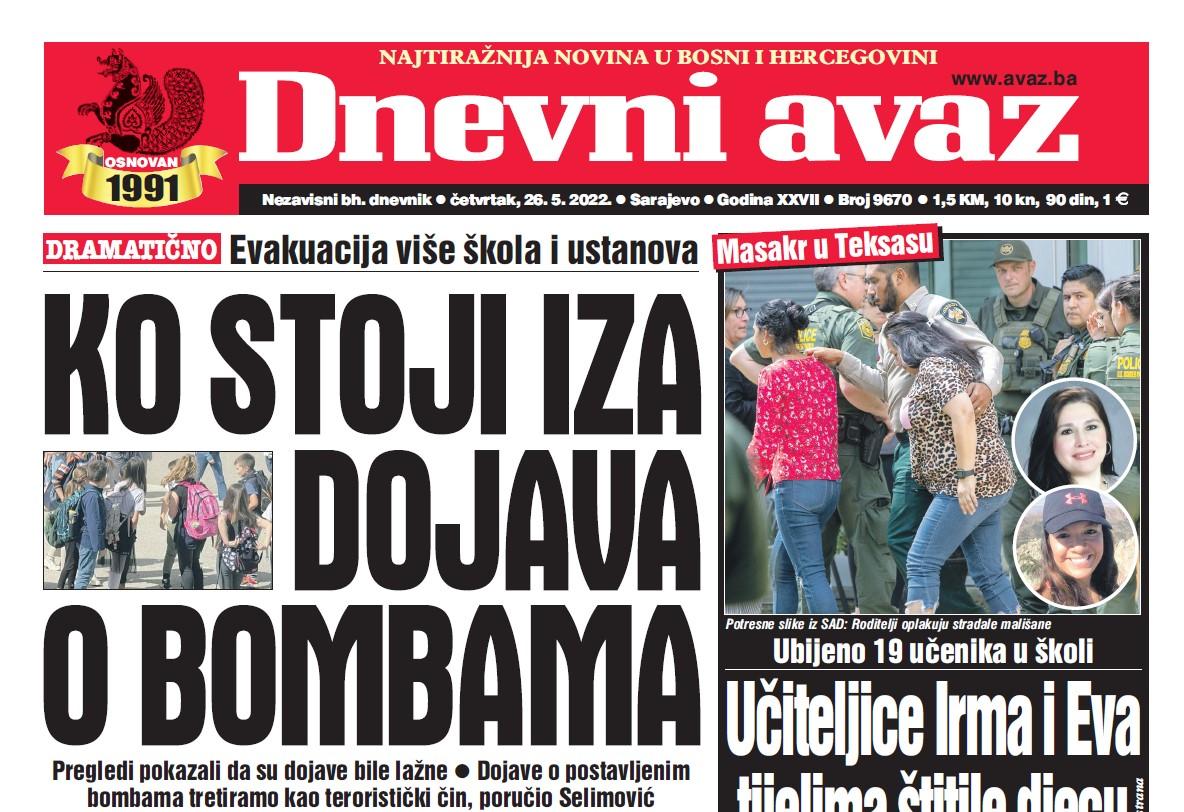 Danas u "Dnevnom avazu" čitajte: Ko stoji iza dojava o bombama