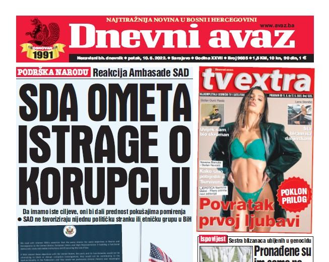 Danas u "Dnevnom avazu" čitajte: SDA ometa istrage o korupciji