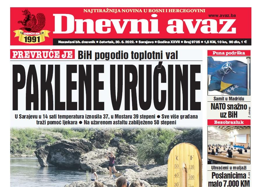 Danas u "Dnevnom avazu" čitajte: Paklene vrućine