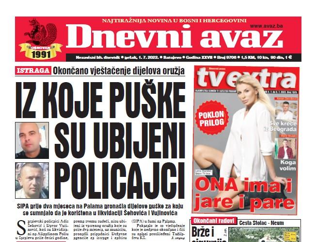 Danas u "Dnevnom avazu" čitajte: Iz koje puške su ubijeni policajci