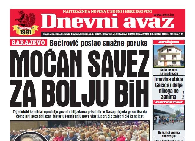 Danas u "Dnevnom avazu" čitajte: Moćan savez za bolju BiH