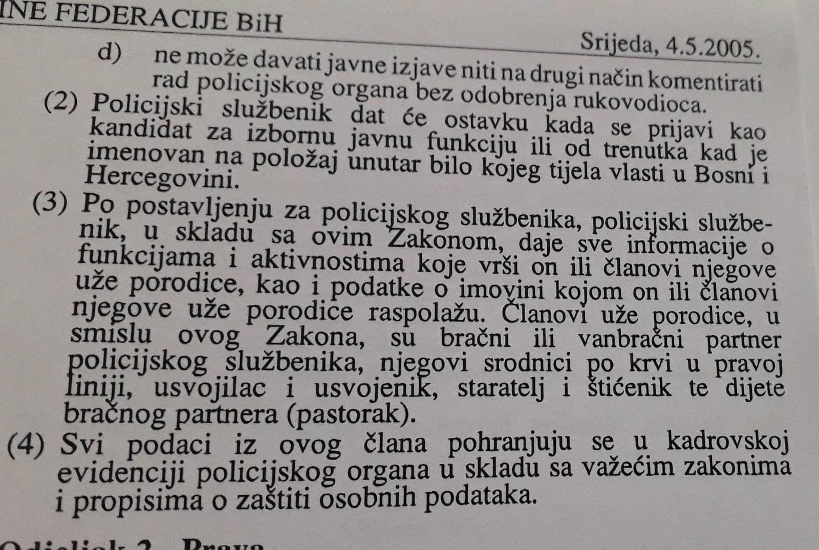 Zakon o policijskim službenicima jasan - Avaz