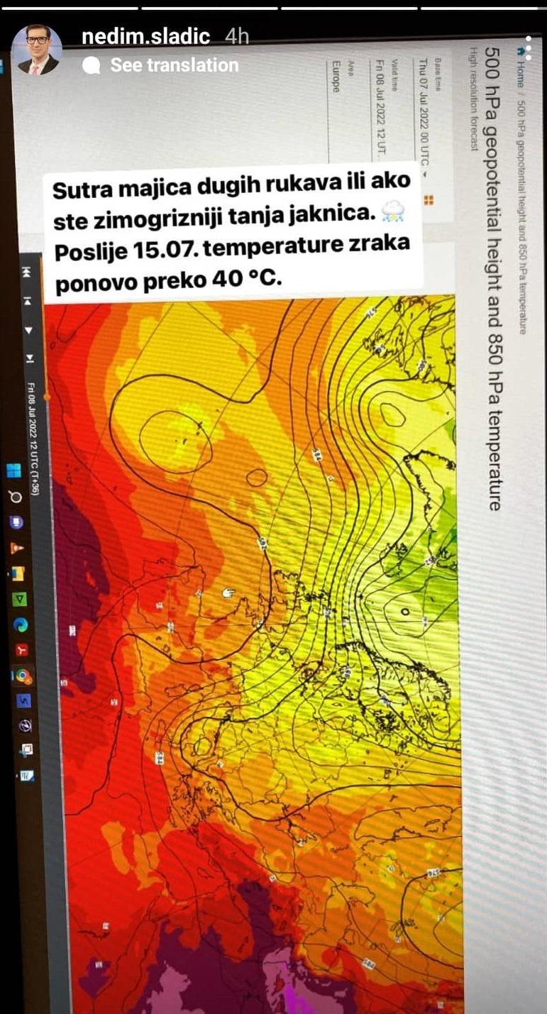 Objava Sladića na Instagramu - Avaz