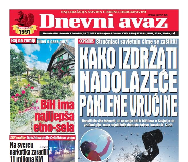 U današnjem izdanju "Dnevnog avaza" čitajte: Kako izdržati nadolazeće paklene vrućine