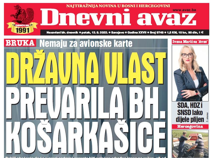 Danas u "Dnevnom avazu" čitajte: Državna vlast prevarila bh. košarkašice