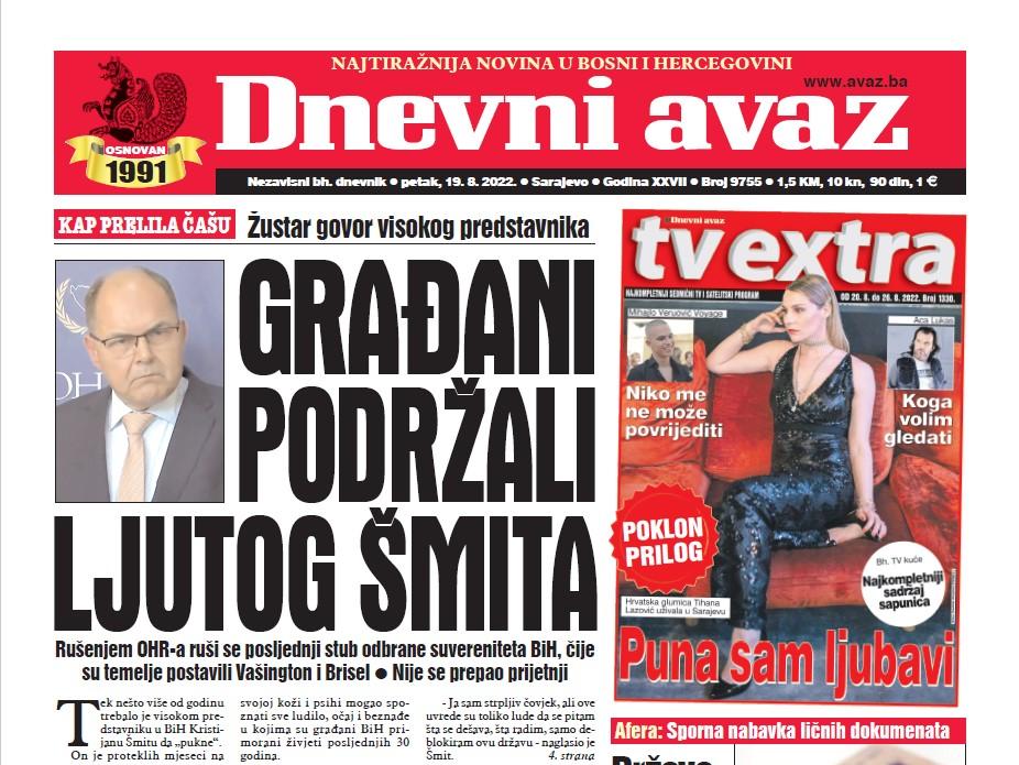 Danas u "Dnevnom avazu" čitajte: Građani podržali ljutog Šmita