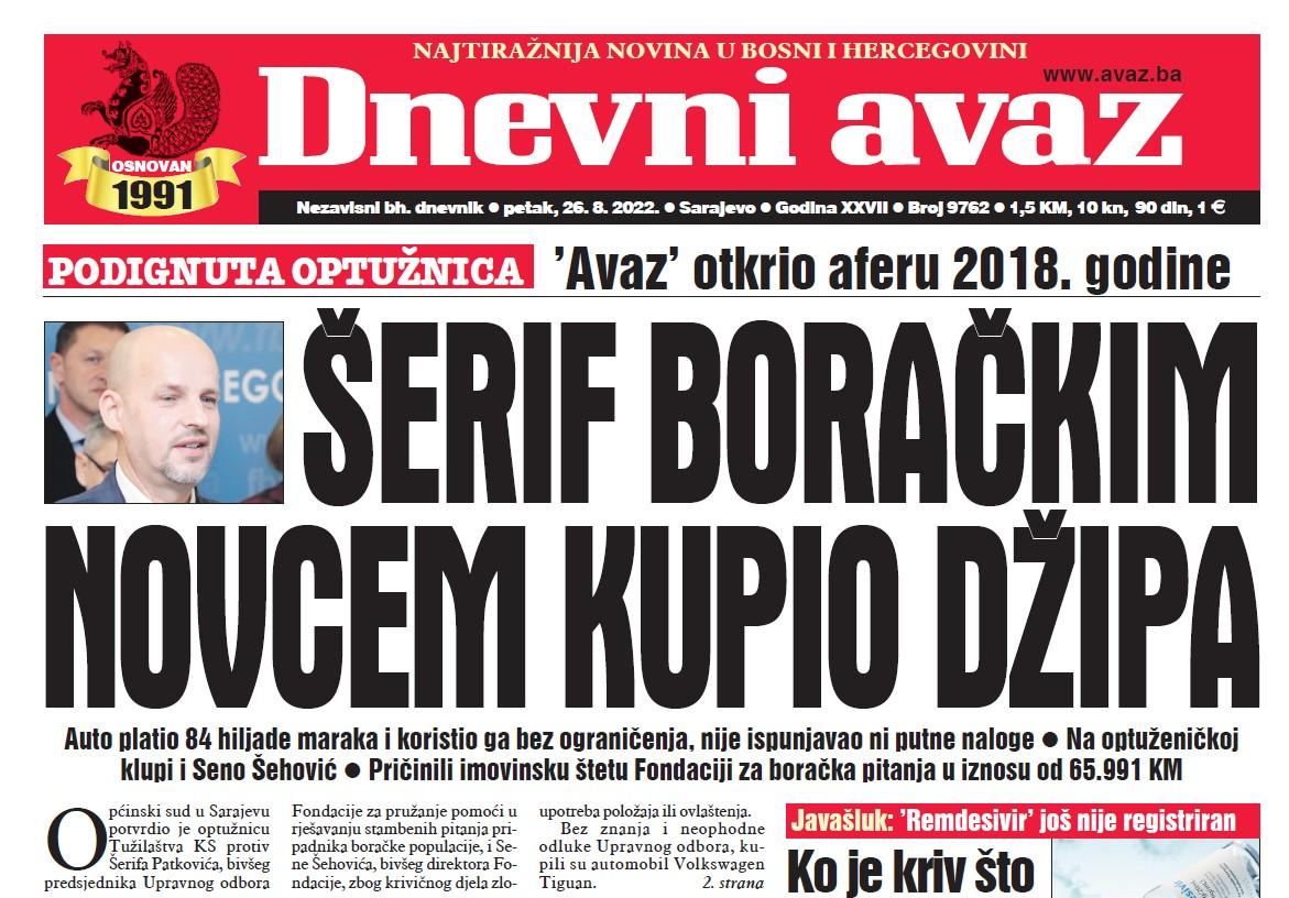 Danas u "Dnevnom avazu" čitajte: Šerif boračkim novcem kupio džipa!