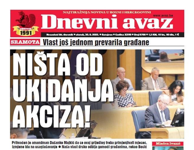 Danas u "Dnevnom avazu" čitajte: Ništa od ukidanja akciza