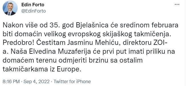 Objava na Twitteru - Avaz