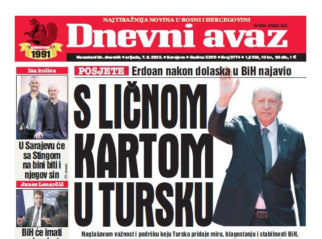 Danas u "Dnevnom avazu" čitajte: S ličnom kartom u Tursku