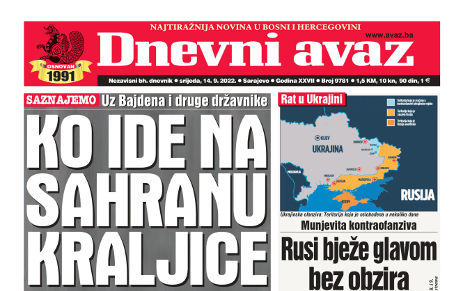 Danas u "Dnevnom avazu" čitajte: Ko ide na sahranu kraljice