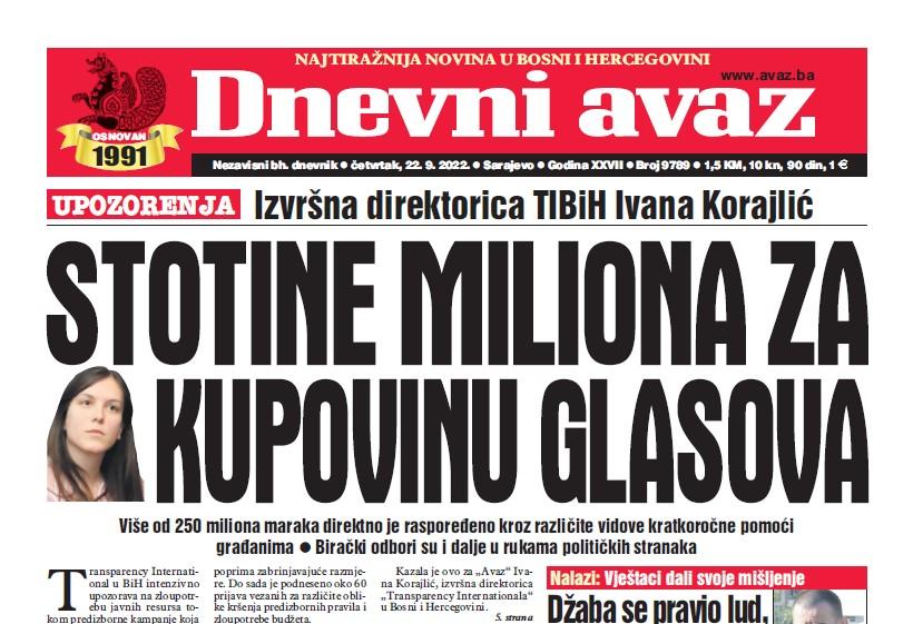 Danas u "Dnevnom avazu" čitajte: Stotine miliona za kupovinu glasova