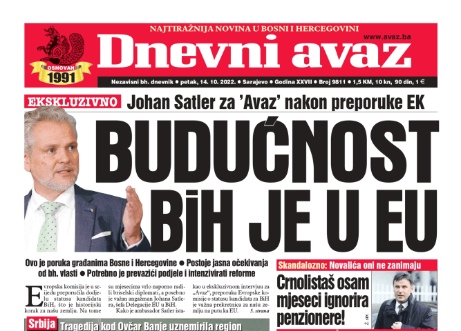 Danas u "Dnevnom avazu" čitajte: Budućnost BiH je u EU