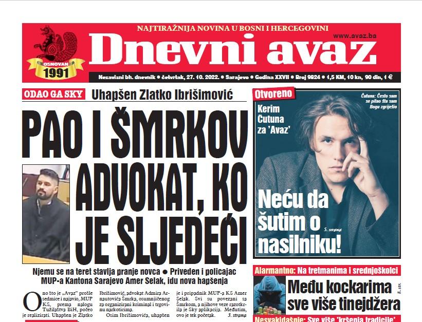 Danas u "Dnevnom avazu" čitajte: Pao i Šmrkov advokat, ko je sljedeći?