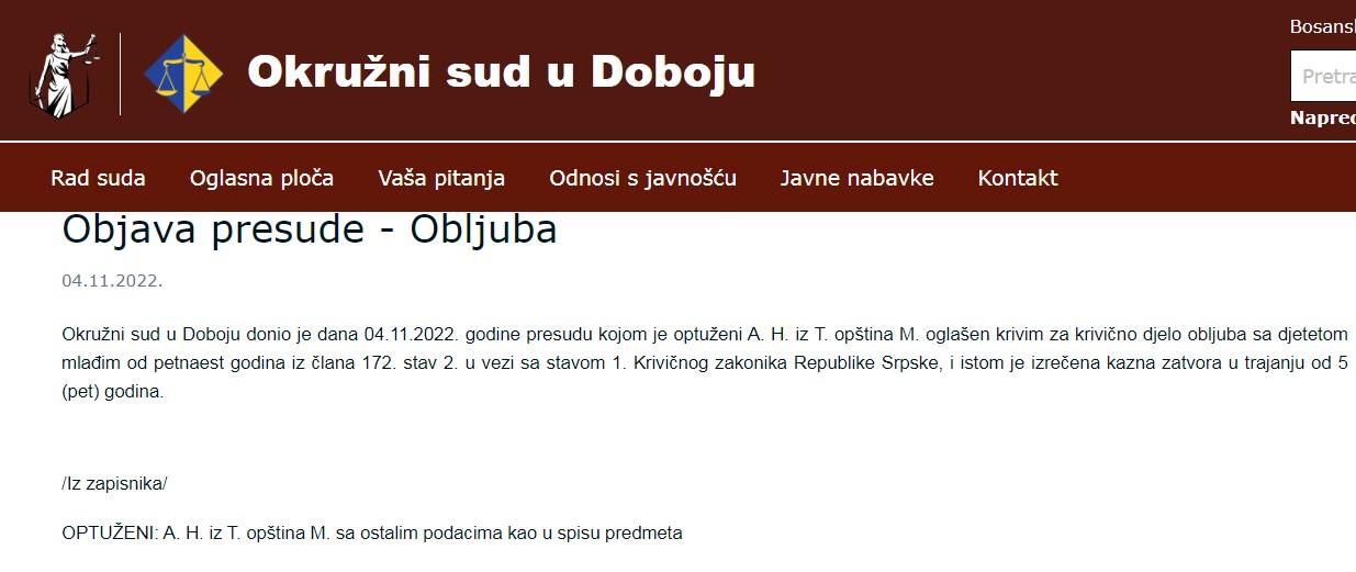 Presuda Okružnog suda Doboj - Avaz