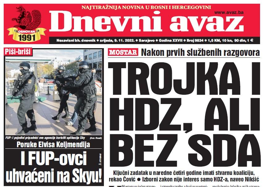 Danas u "Dnevnom avazu" čitajte: Trojka i HDZ, ali bez SDA