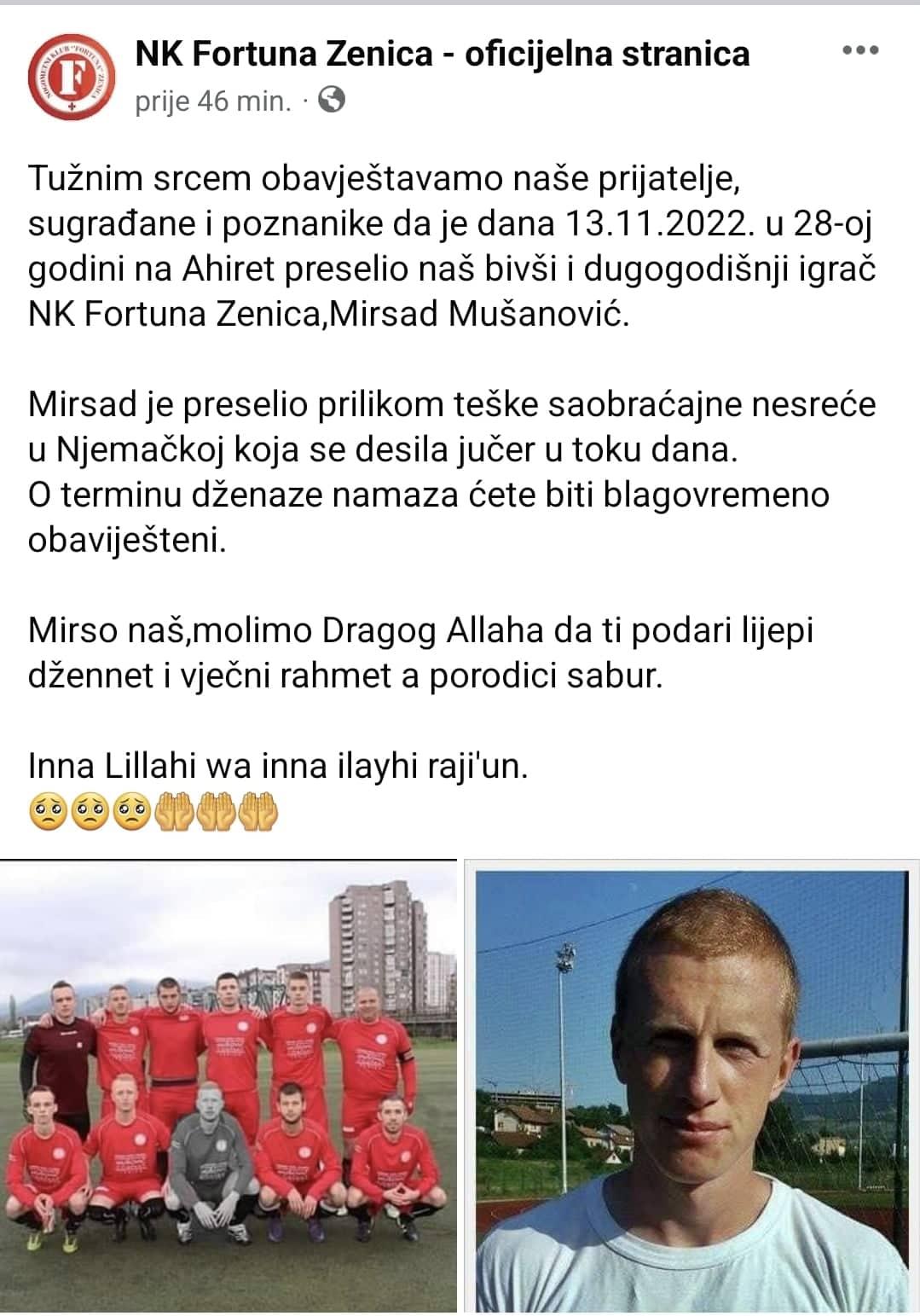 Objava NK Fortuna na Facebooku - Avaz