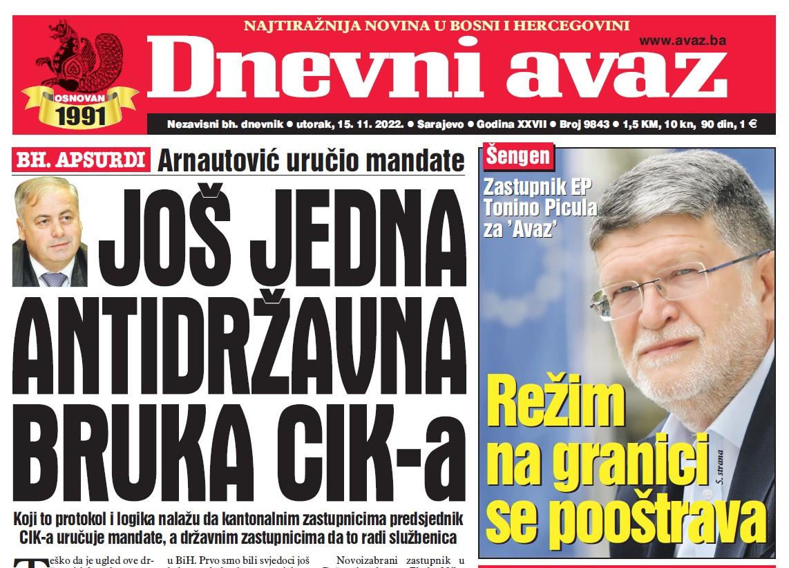 Danas u "Dnevnom avazu" čitajte: Još jedna antidržavna bruka CIK-a