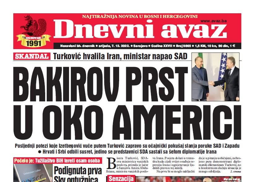 Danas u "Dnevnom avazu" čitajte: Bakirov prst u oko Americi