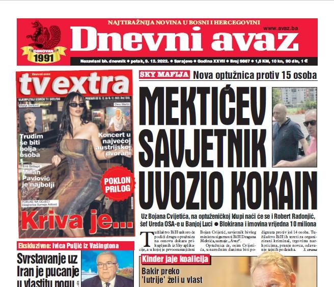 Danas u "Dnevnom avazu" čitajte: Mektićev savjetnik uvozio kokain