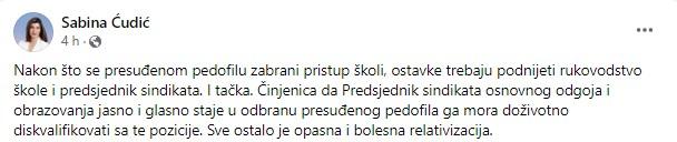 Objava Ćudić na Facebooku - Avaz