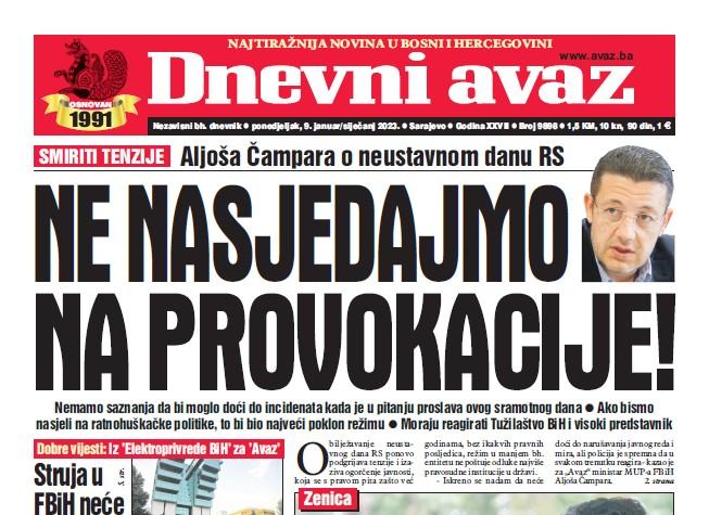 Danas u "Dnevnom avazu" čitajte: Ne nasjedajmo na provokacije!