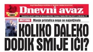 U današnjem "Dnevnom avazu" čitajte: Koliko daleko Dodik smije ići?