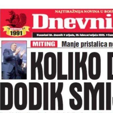 U današnjem "Dnevnom avazu" čitajte: Koliko daleko Dodik smije ići?