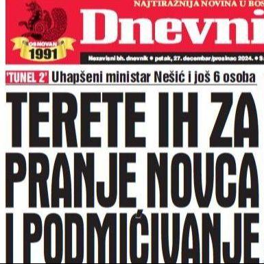 U današnjem "Dnevnom avazu" čitajte o hapšenju ministra Nešića i još šest osoba