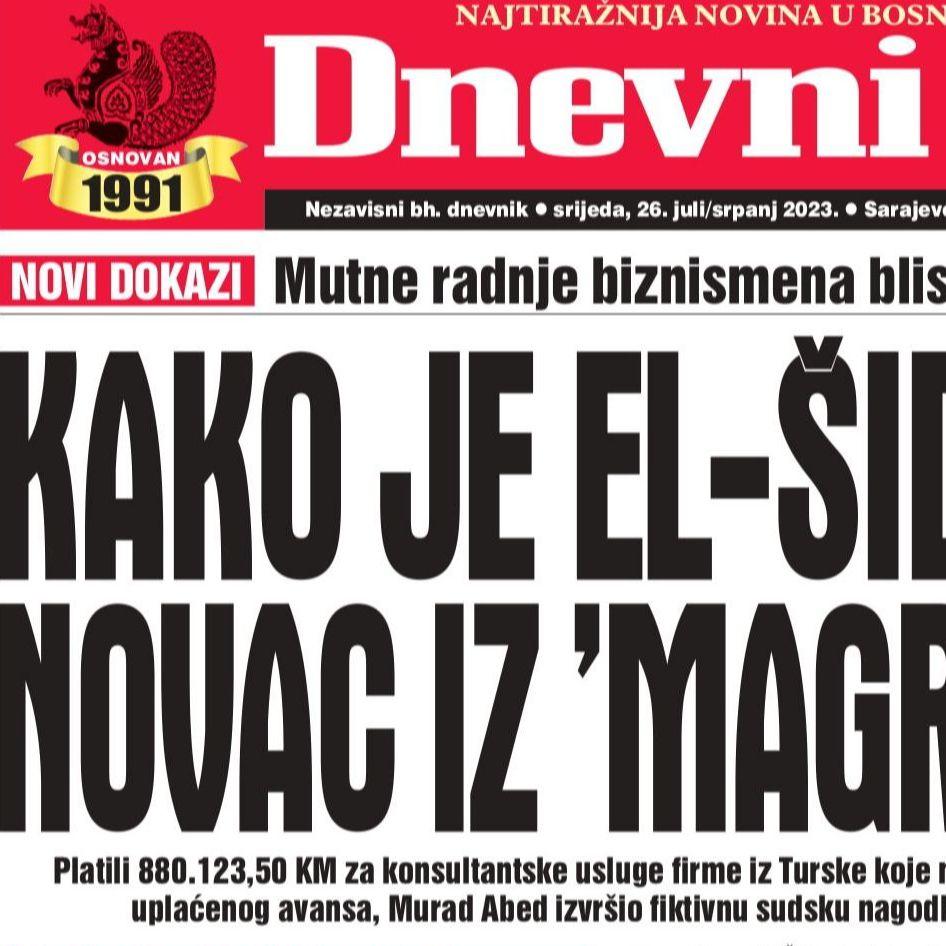 Danas u "Dnevnom avazu" čitajte: Kako je El-Šidi oprao novac iz "Magrosa"