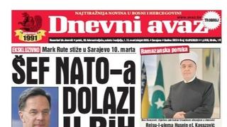 U trobroju "Dnevnog avaza" čitajte o posjeti šefa NATO-a BiH u trenutku kada tenzije rastu