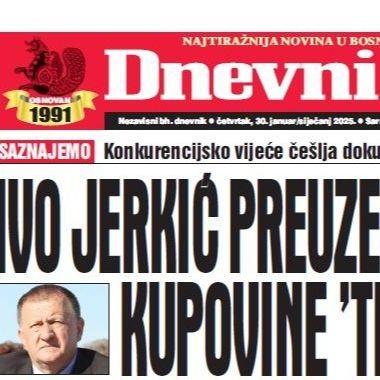 U današnjem "Dnevnom avazu" čitajte: Ivo Jerković preuzeo predmet kupovine "Telemacha"