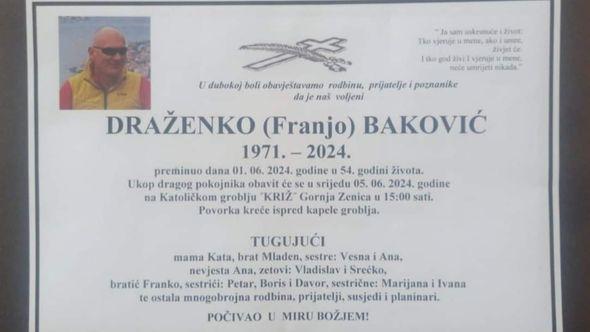 Baković: Sahrana u srijedu - Avaz