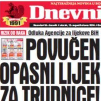 U današnjem "Dnevnom avazu" čitajte: Povučen opasni lijek za trudnice!