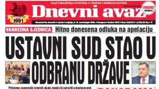 U dvobroju "Dnevnog avaza" čitajte kako je Ustavni sud stao u odbranu države