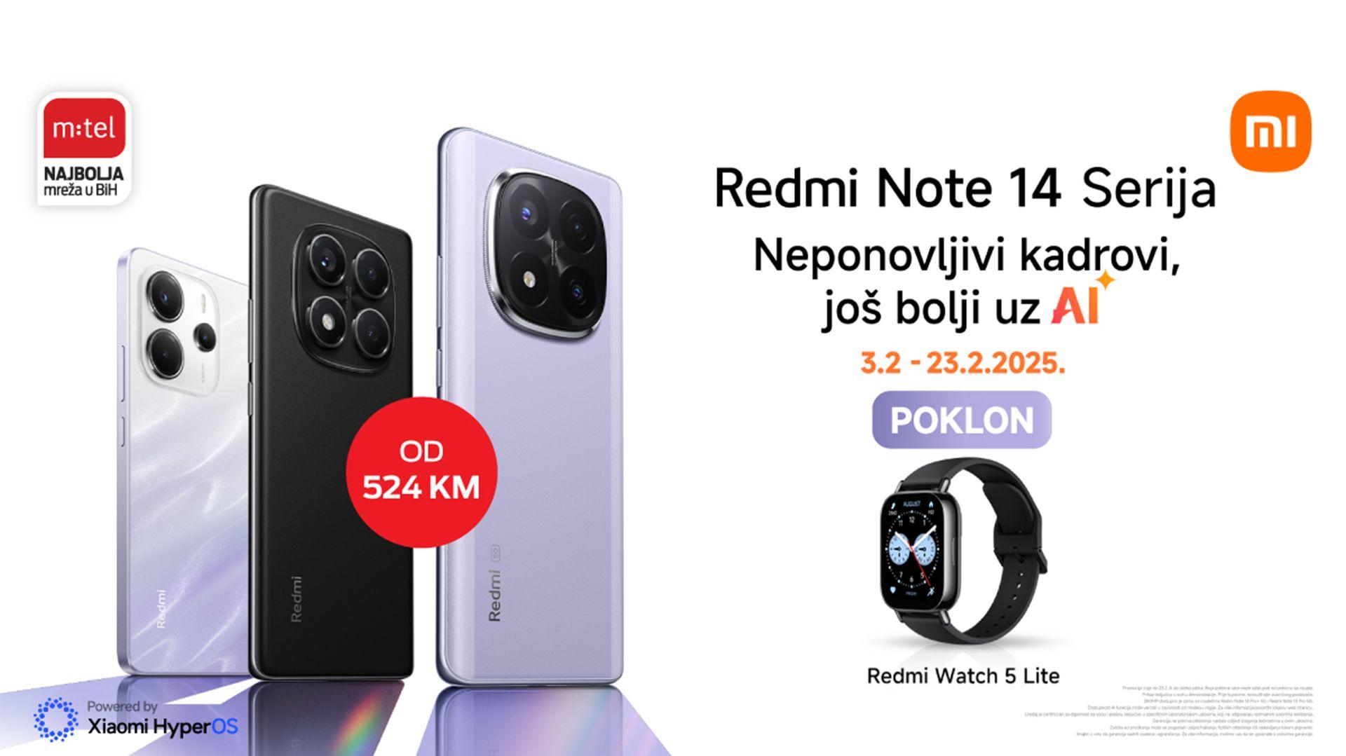 Rezervišite svoj Redmi Note 14 u preorder ponudi - Redmi Watch 5 Lite na poklon