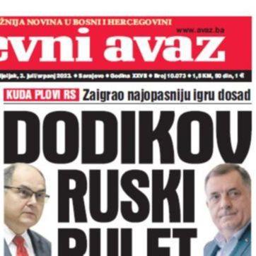 U današnjem "Dnevnom avazu" čitajte: Dodikov ruski rulet 