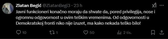 Objava Zlatana Begića - Avaz