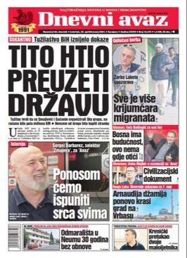 Naslovnica današnjeg "Dnevnog avaza" - Avaz