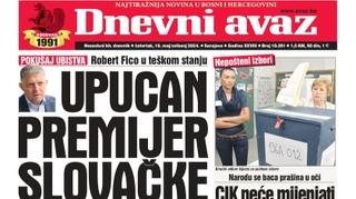 U današnjem "Dnevnom avazu" čitajte: Upucan premijer Slovačke